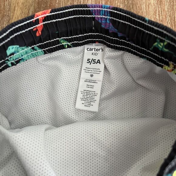 Carter’s Boys Colorful Dinosaur Print Swim Trunks – Size 5/5A Black - Picture 2 of 6